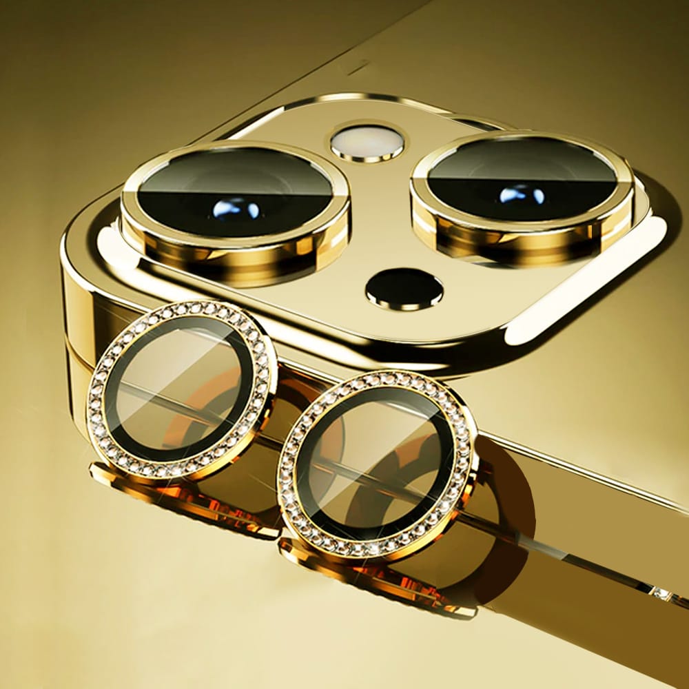 luksusowa diamentowa osłona obiektywów, szkło na aparat iphone 13 pro złote (kopia)