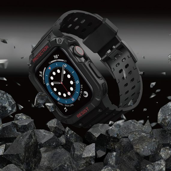 pasek + etui 2w1 pancerna ochrona do apple watch series 7/6/5/4/3/2/se (45/44/42mm), czarny