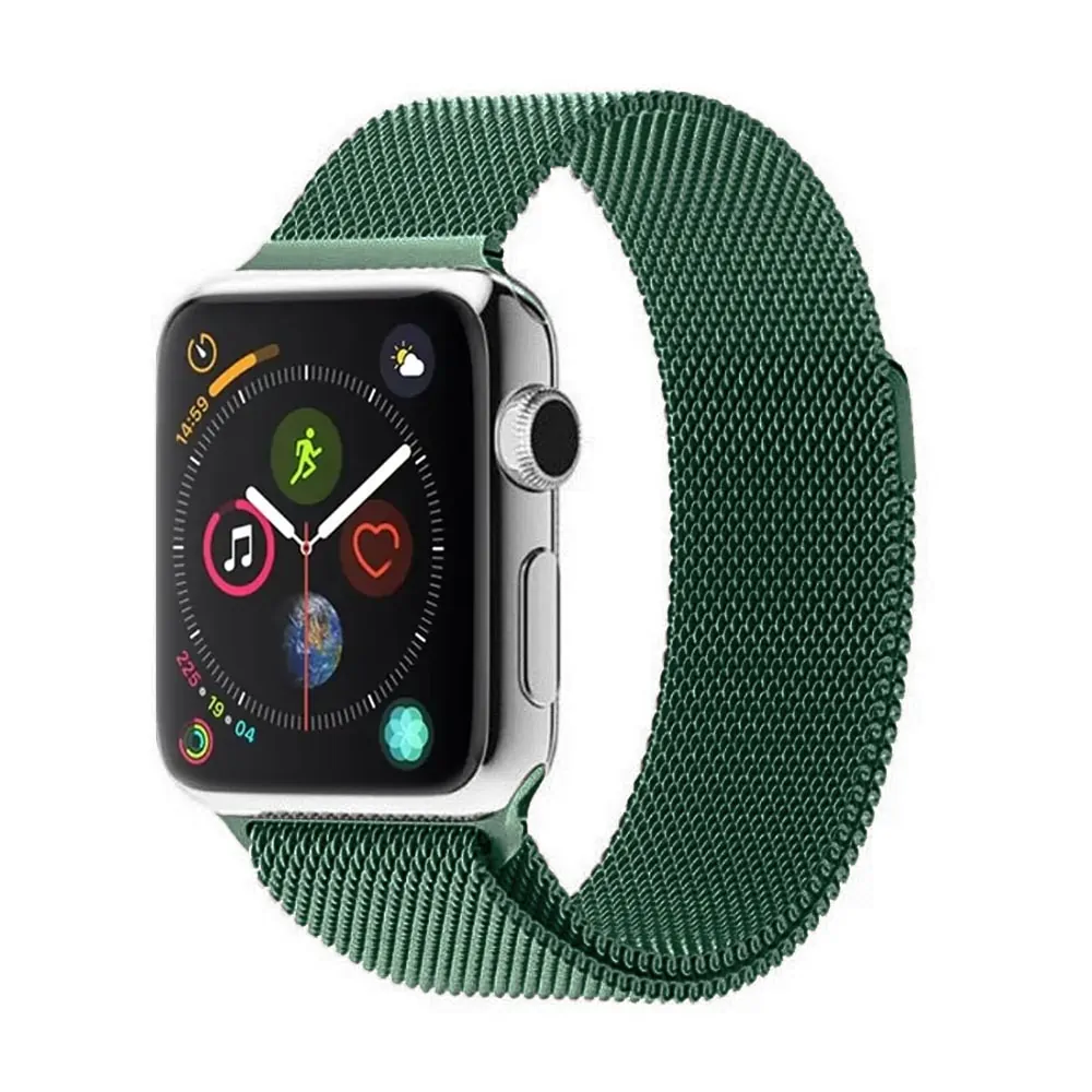 Zielona bransoleta milanese elegancka do zegarka Apple Watch Ultra 1-2 / Series 3-9 / SE 42/44/45/49mm