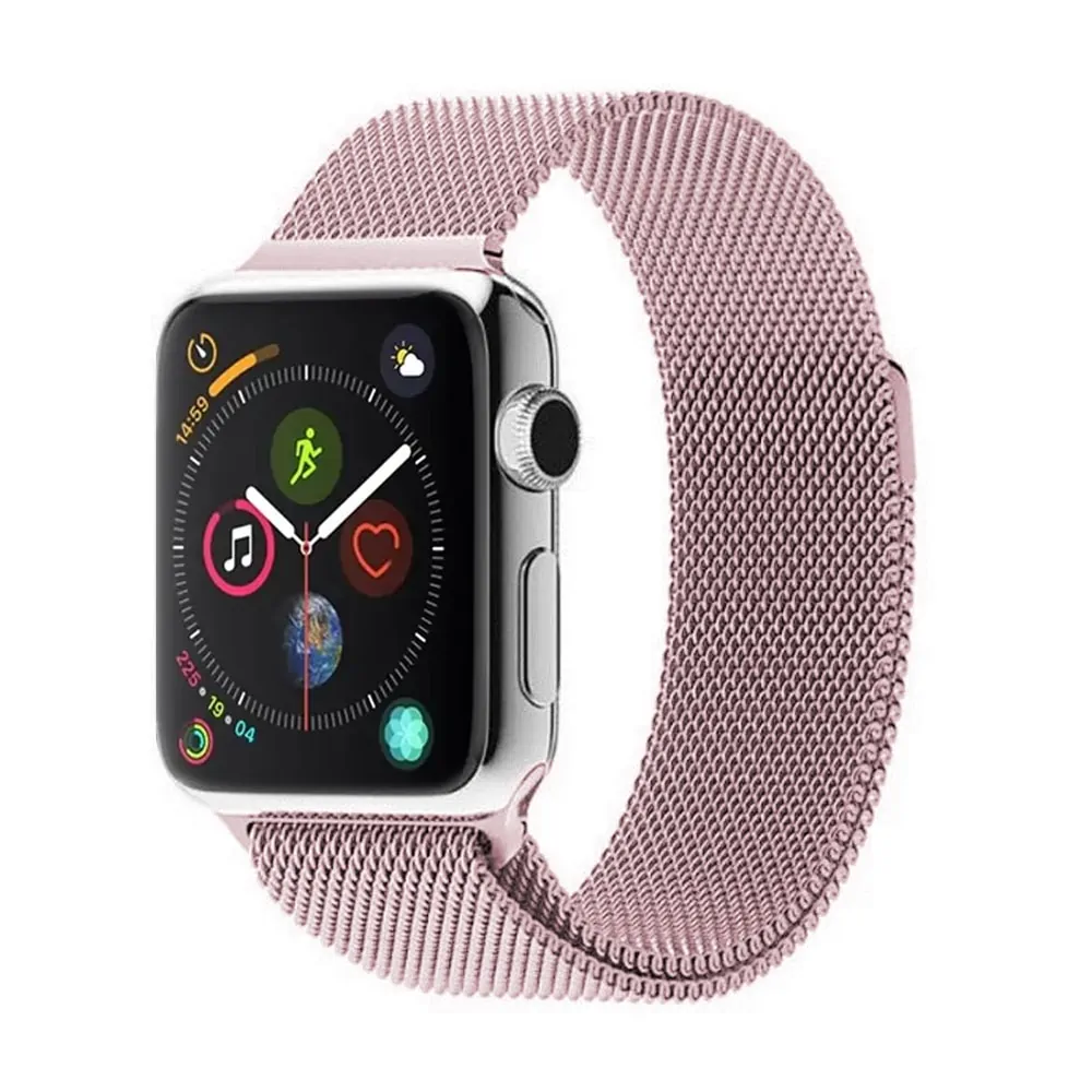 Różowa bransoleta milanese elegancka do zegarka Apple Watch Ultra / 8 / 7 / 6 / 5 / 4 / 3 / SE 42/44/45/49mm