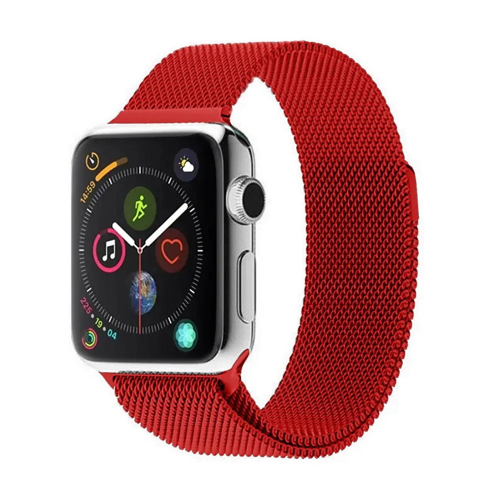 Czerwona bransoleta milanese elegancka do zegarka Apple Watch Ultra / 8 / 7 / 6 / 5 / 4 / 3 / SE 42/44/45/49mm