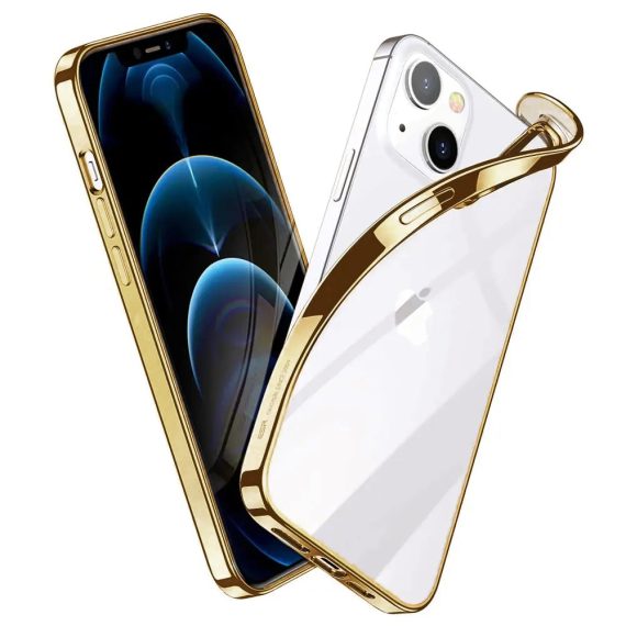 etui do iphone 14 plus jetech simple metallic gold przeźroczyste z ramką w kolorze złota