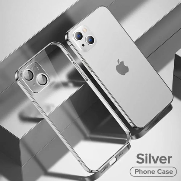 etui do iphone 13 premium protect full cover z osłoną kamery i obiektywów 9h srebrne