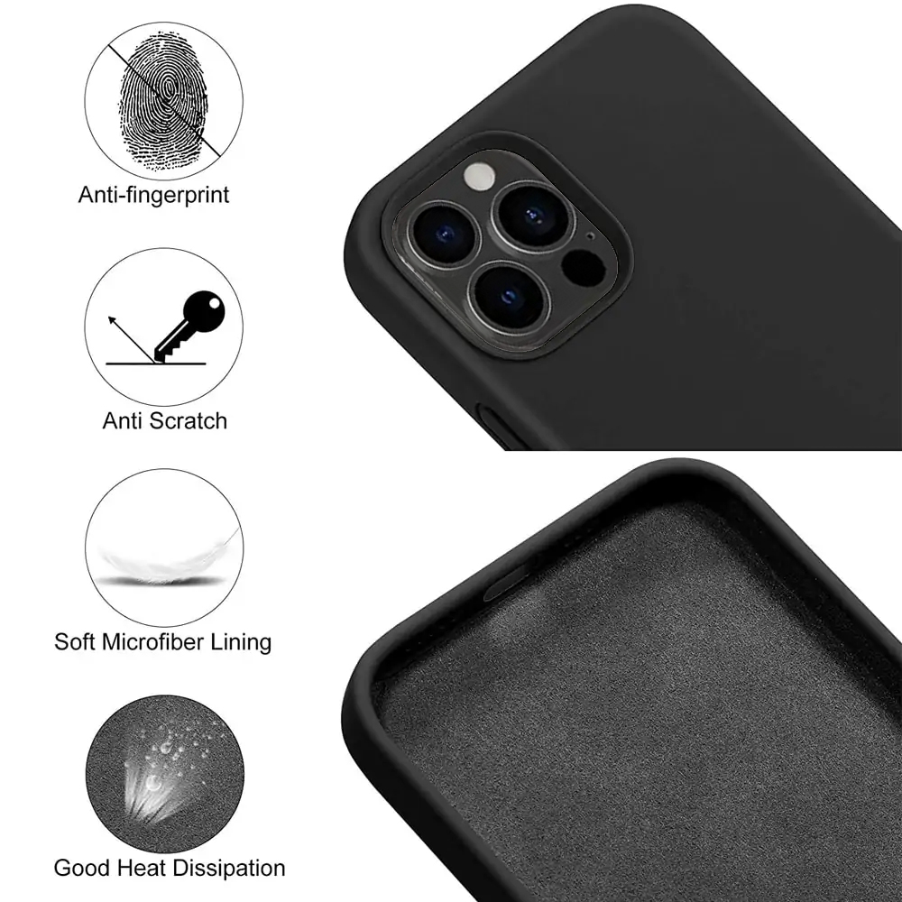 etui do iphone 14 pro silikonowe z mikrofibrą soft touch, czarne