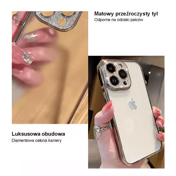 etui do iphone 14 pro diamond crown, diamentowa osłona kamery, półmatowe, złote