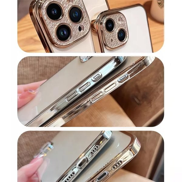 etui do iphone 14 pro diamond crown, diamentowa osłona kamery, półmatowe, złote