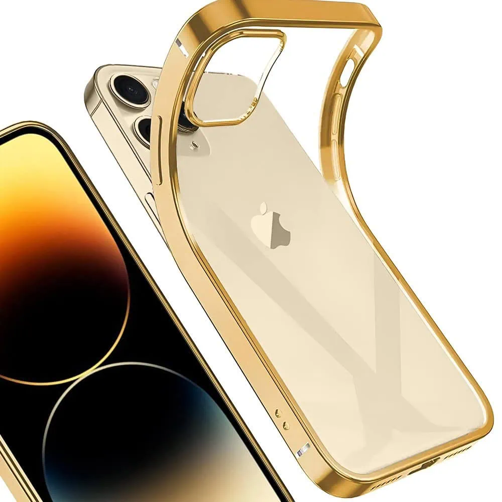 etui do iphone 14 pro jetech simple metallic gold przeźroczyste z ramką w kolorze złota