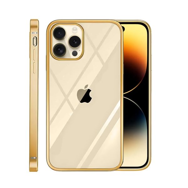 etui do iphone 14 pro jetech simple metallic gold przeźroczyste z ramką w kolorze złota