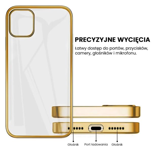 etui do iphone 14 pro jetech simple metallic gold przeźroczyste z ramką w kolorze złota