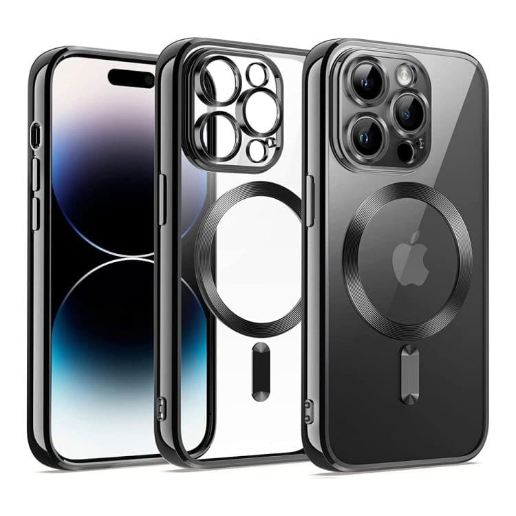etui do iphone 14 pro max magsafe luxury protect przeźroczyste, hybrydowa ochrona kamery, czarne