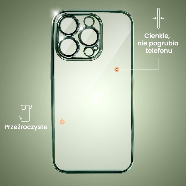 etui do iphone 14 pro slim protect full cover z osłoną kamery i obiektywów 9h, zielone