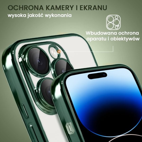 etui do iphone 14 pro slim protect full cover z osłoną kamery i obiektywów 9h, zielone