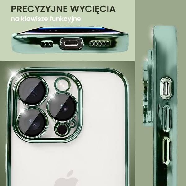 etui do iphone 14 pro slim protect full cover z osłoną kamery i obiektywów 9h, zielone