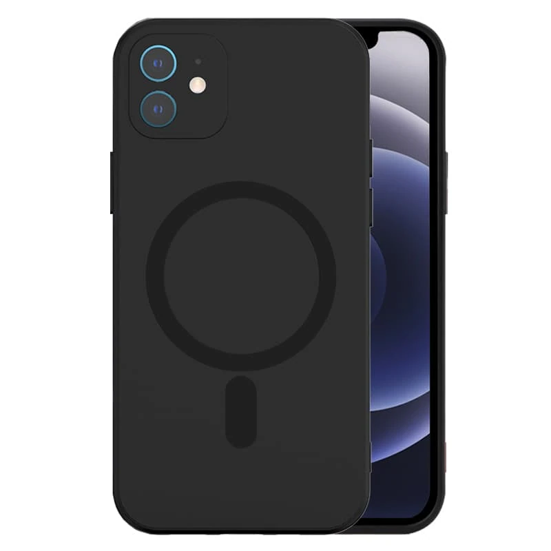 Etui do iPhone 12 silikonowe z mikrofibrą Soft Touch MagSafe ochrona aparatu, czarne