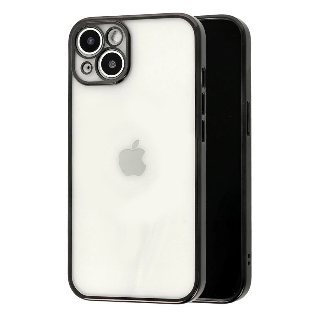 Etui do iPhone 14 slim black z osłoną kamery, matowy tył, czarna grafitowa ramka