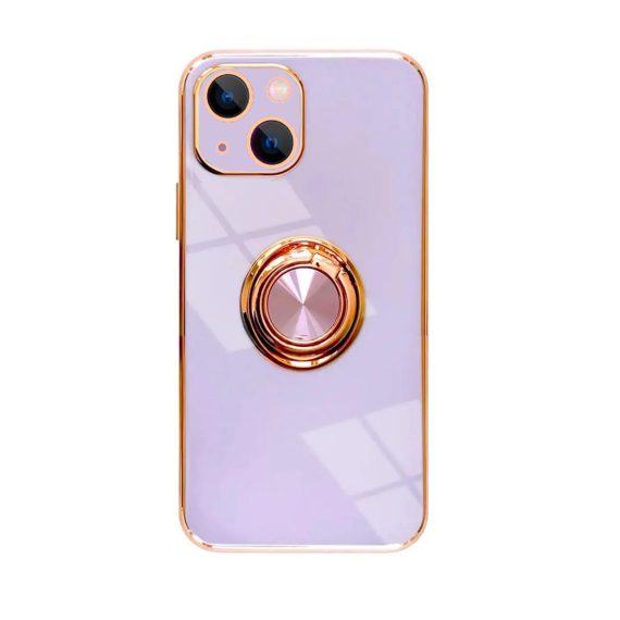 etui do iphone 13 mini eleganckie, ze złotym, metalowym uchwytem i zdobieniami, fioletowy