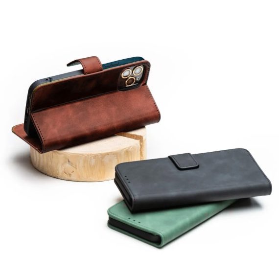 etui do iphone 13 pro eco skóra zamykane na klapkę, kabura, ciemny brązowy