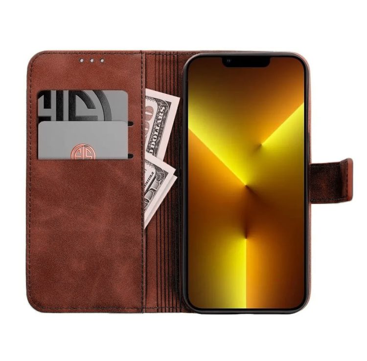 etui do iphone 13 pro eco skóra zamykane na klapkę, kabura, ciemny brązowy