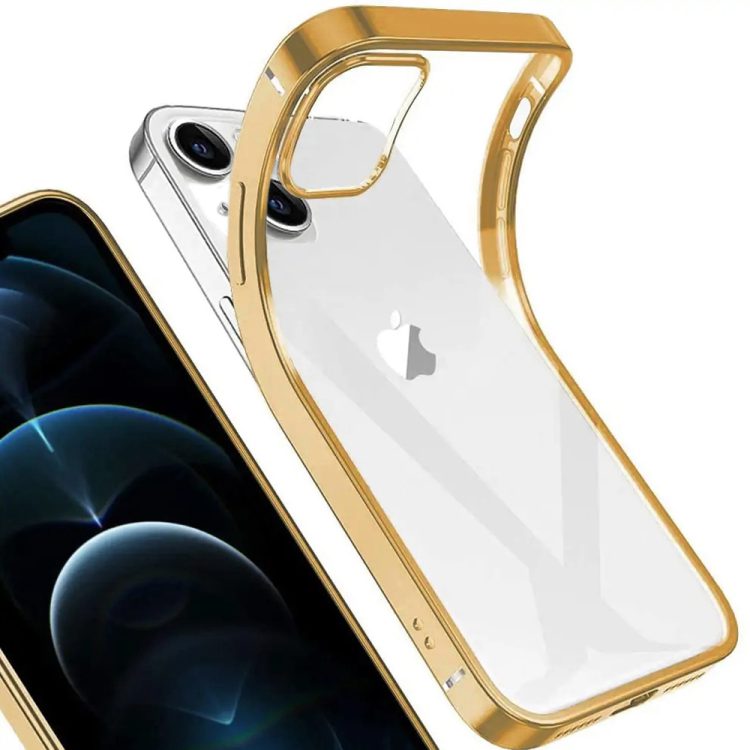 Etui do iPhone 14 Plus JETech Simple Metallic gold przeźroczyste z ramką w kolorze złota