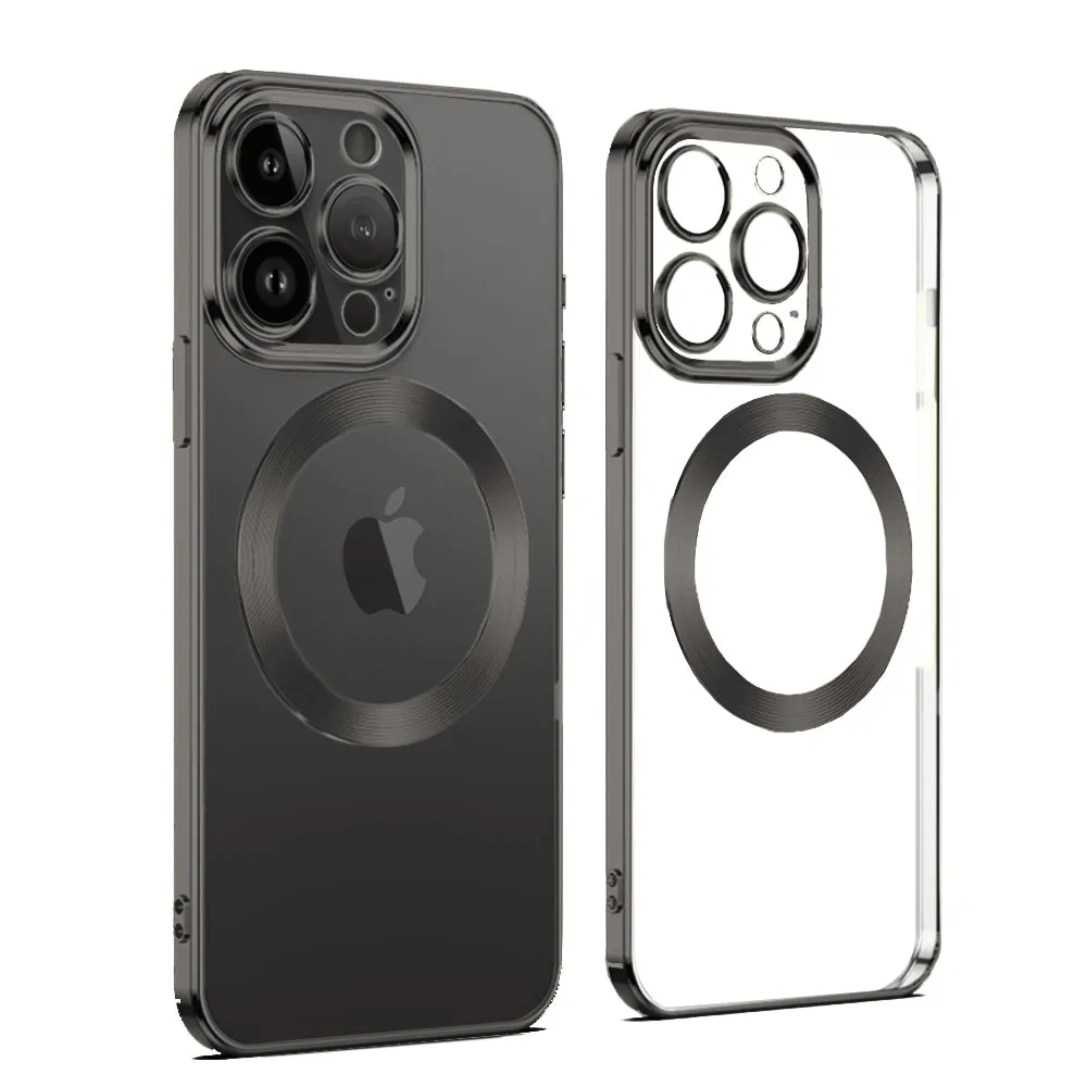Etui do iPhone 14 Pro MagSafe Luxury Protect przeźroczyste, osłona kamery, czarne (OUTLET)