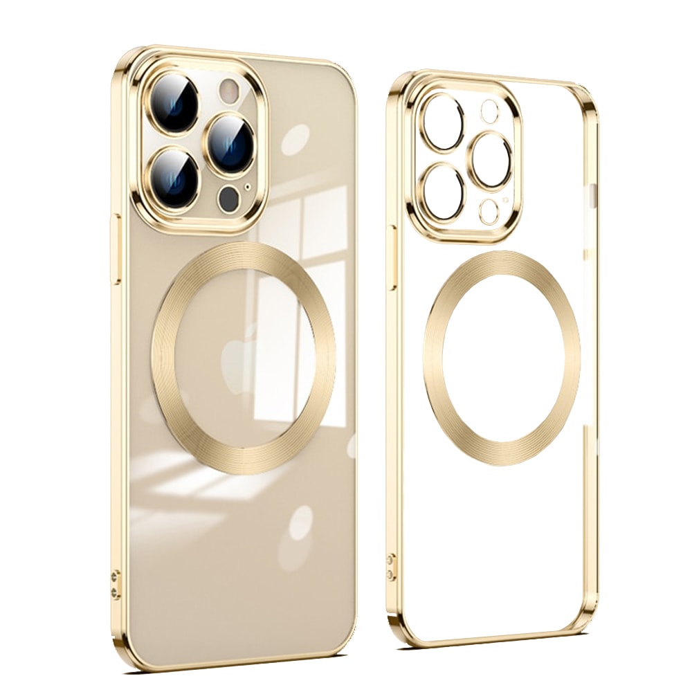 Etui do iPhone 14 Pro MagSafe Luxury Protect przeźroczyste, szklana ochrona kamery, czerwone złoto