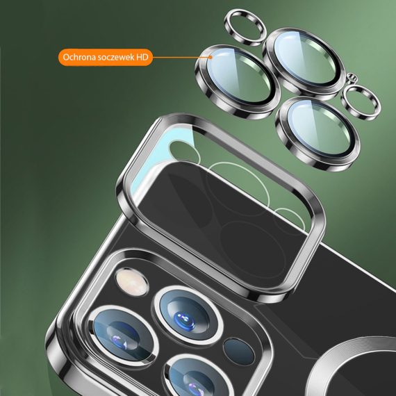 etui do iphone 14 pro magsafe luxury protect przeźroczyste, szklana ochrona kamery, złote (kopia)
