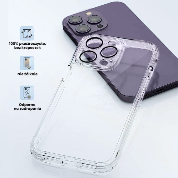 etui do iphone 14 pro max premium protect full cover z osłoną kamery i obiektywów 9h przeźroczyste