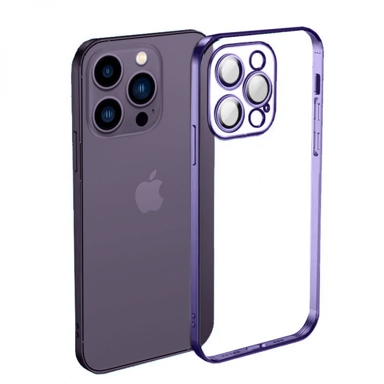 Etui do iPhone 14 Pro Premium Protect Full Cover z osłoną kamery i obiektywów 9H, krystaliczny tył, purpurowy