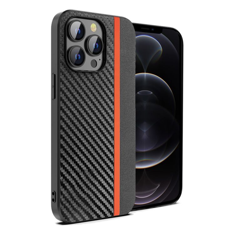 etui do iphone 12 pro skórzane carbon czarny z czerwonym paskiem