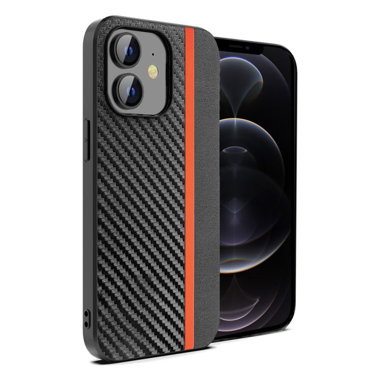 etui do iphone 12 skórzane carbon czarny z czerwonym paskiem