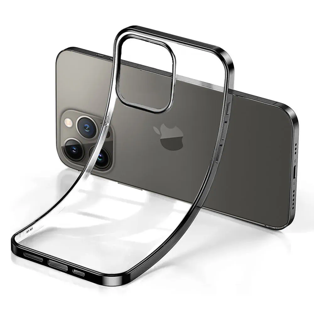 Etui do iPhone 14 Pro Max JETech Simple Metallic graphite przeźroczyste z ramką w kolorze czarnym grafitowym (PO ZWROCIE)