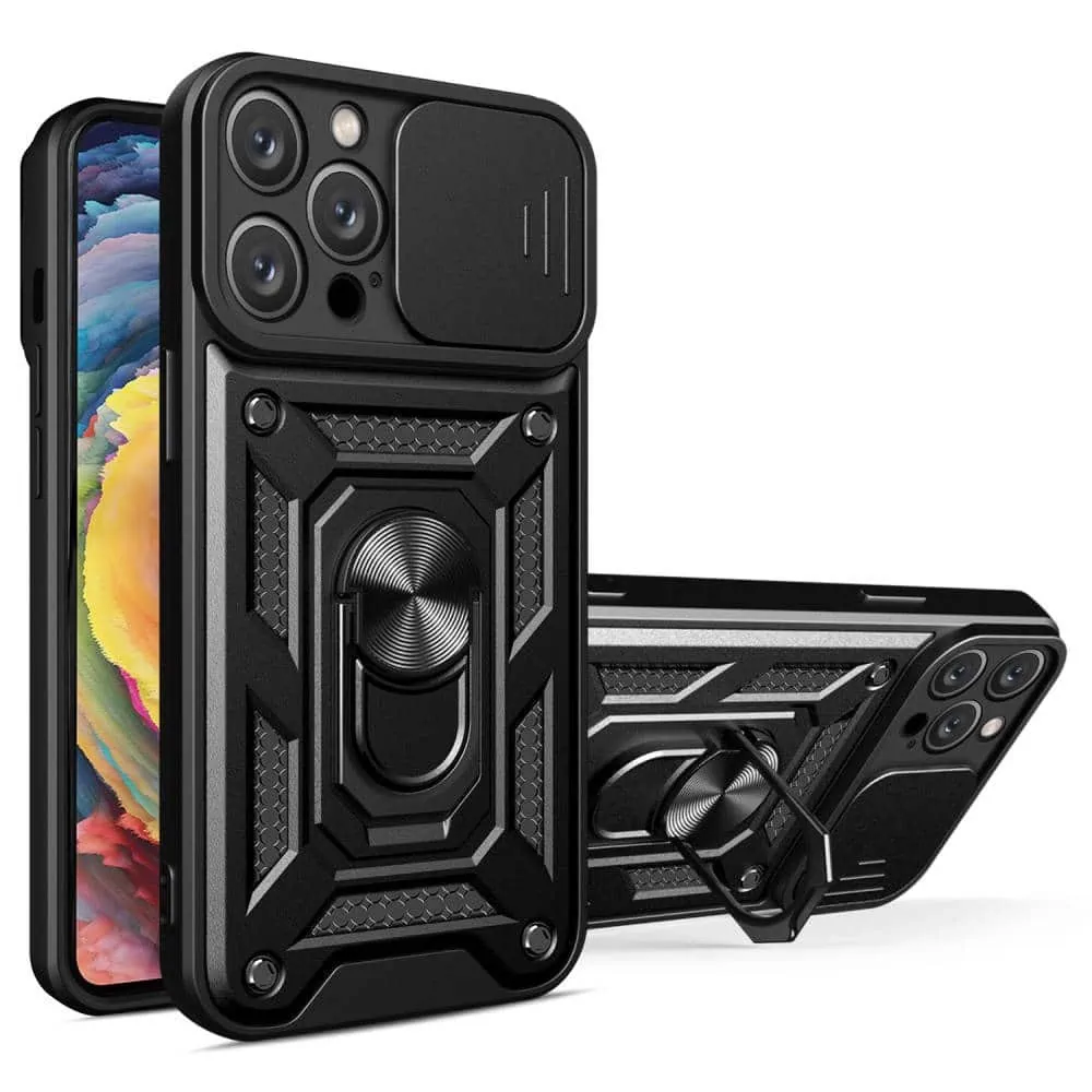 Etui do iPhone 14 Pro Max pancerne z magnetycznym uchwytem, osłona kamery, czarny