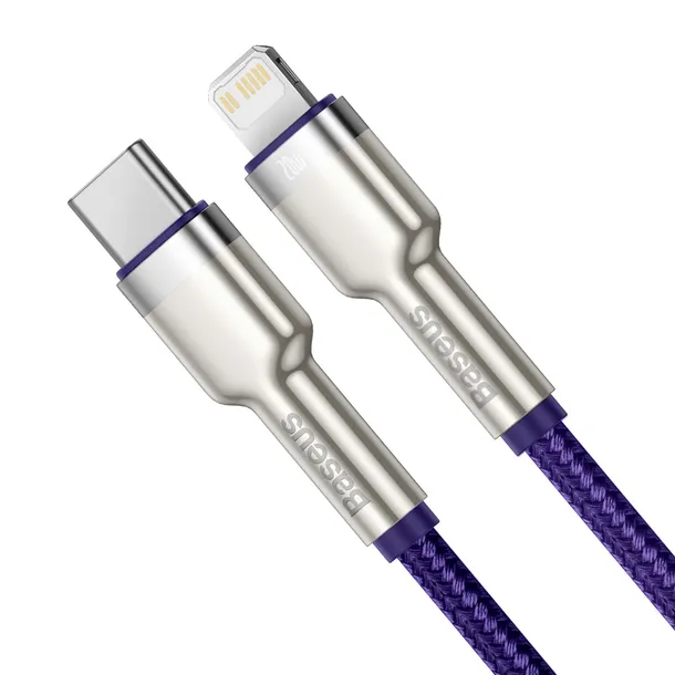 kabel usb c do iphone lightning 12/13/14 z metalowymi końcówkami do szybkiego ładowania pd qc 1 metr, fioletowy purpurowy