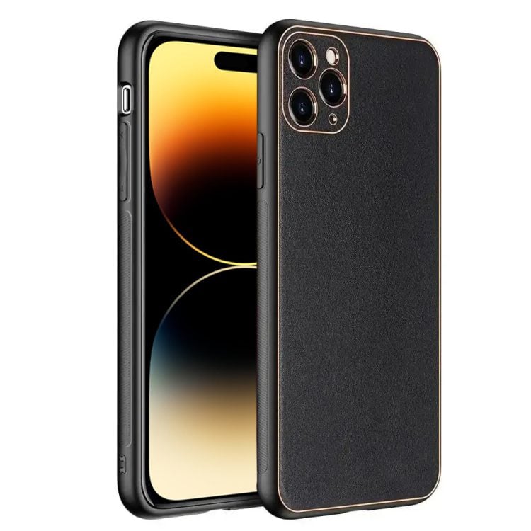 etui do iphone 14 pro max elegancka skóra z ochroną aparatu, czarne