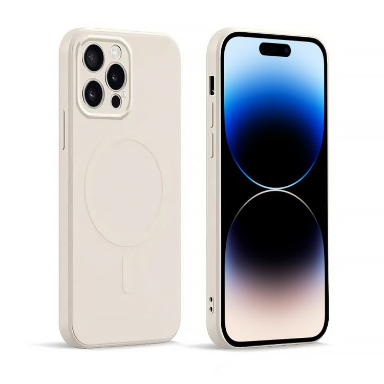 etui do iphone 14 pro max silikonowe z mikrofibrą premium soft touch magsafe, ochrona aparatu, antyczna biel