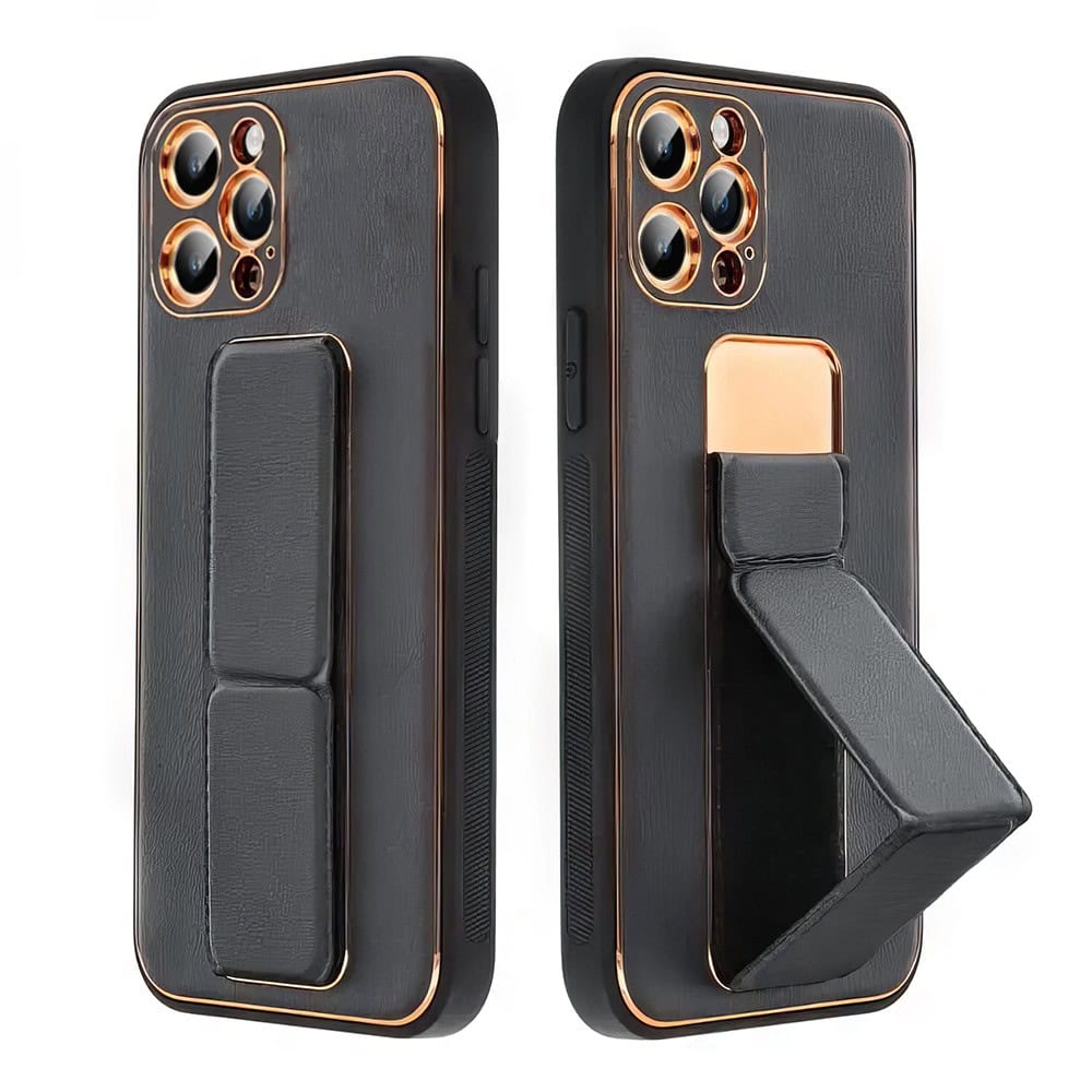 etui do iphone 14 pro stand leather case z podstawką skórzane, czarne