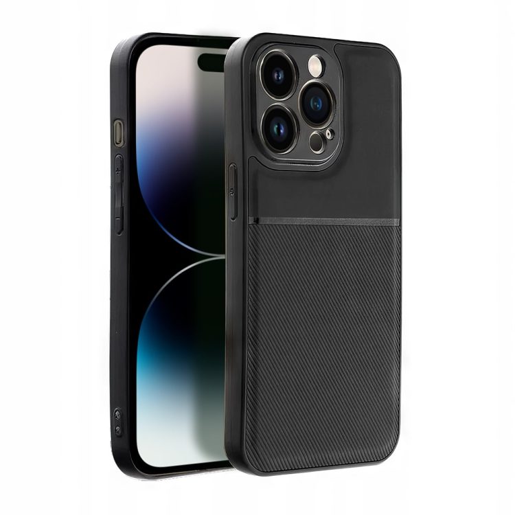 etui do iphone 14 pro biznesowe z karbonem, wytrzymałe z osłoną na aparat, czarne