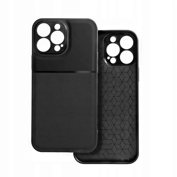 etui do iphone 14 pro biznesowe z karbonem, wytrzymałe z osłoną na aparat, czarne