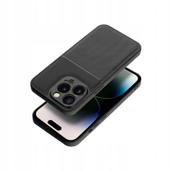 etui do iphone 14 pro biznesowe z karbonem, wytrzymałe z osłoną na aparat, czarne