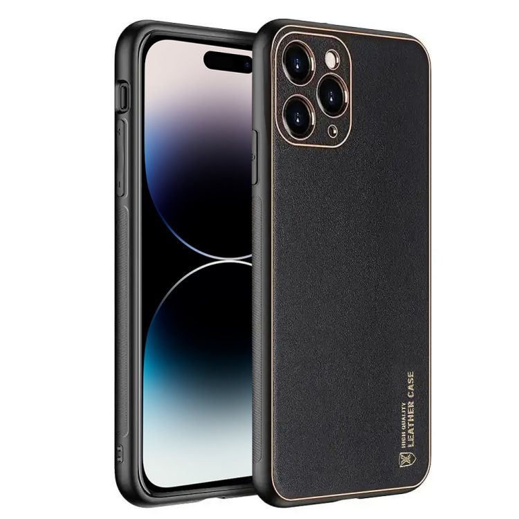 etui do iphone 14 pro elegancka skóra z ochroną aparatu, czarne