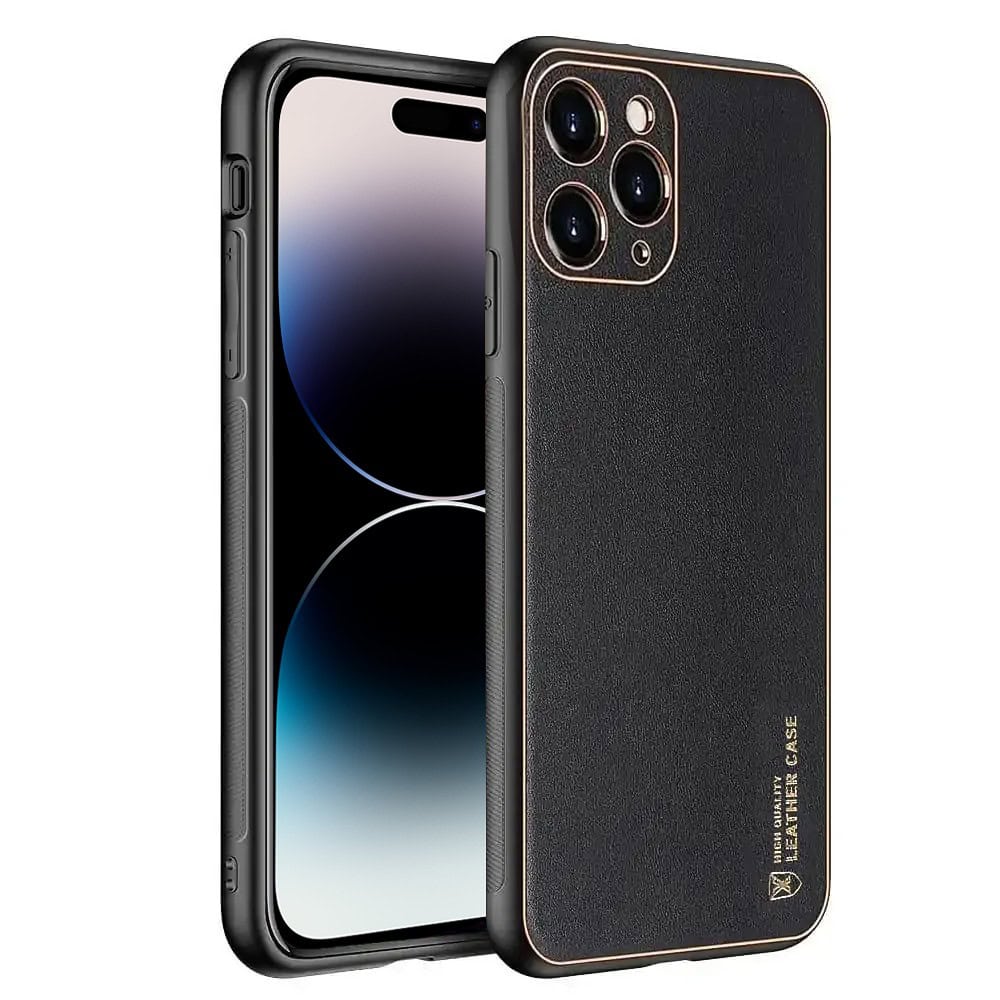 etui do iphone 14 pro elegancka skóra z ochroną aparatu, czarne