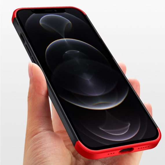 etui do iphone 12 mini matowe antypoślizgowe 3w1 z wycięciem na logo apple czarno czerwone (kopia)
