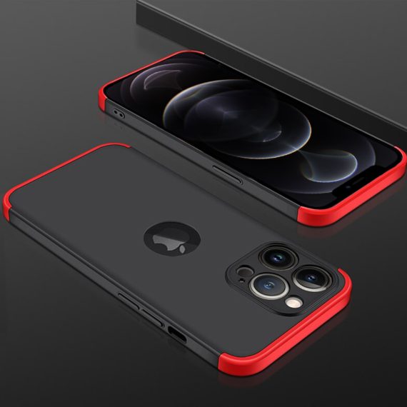 etui do iphone 12 mini matowe antypoślizgowe 3w1 z wycięciem na logo apple czarno czerwone (kopia)