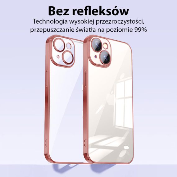 etui do iphone 13 premium protect ze szklaną osłoną kamery 9h różowa ramka