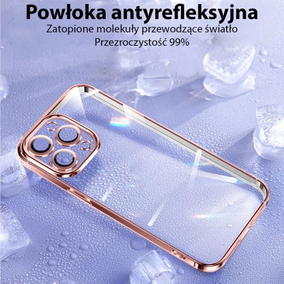 etui do iphone 13 premium protect ze szklaną osłoną kamery 9h różowa ramka