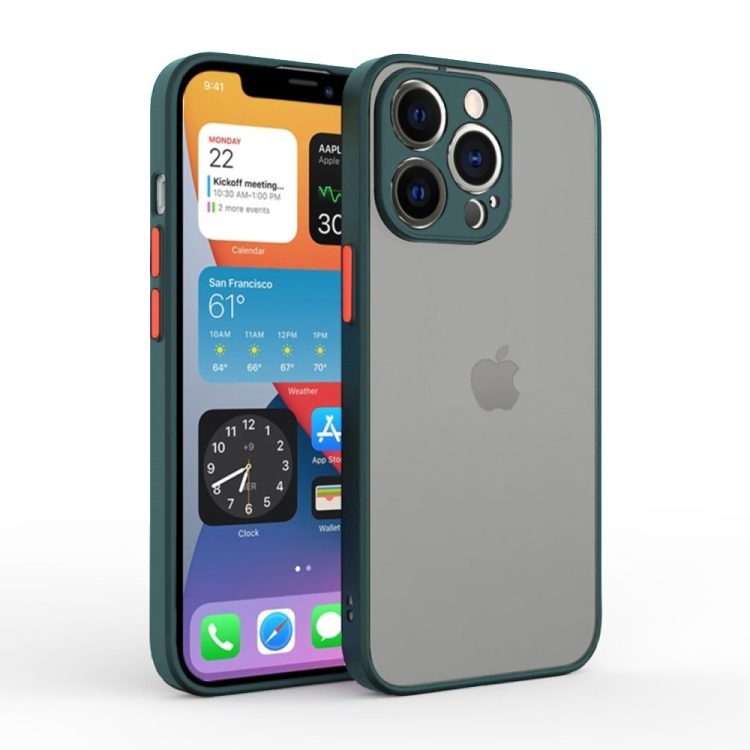 etui do iphone 13 pro max półprzezroczyste matowe zielone z ochroną obiektywu