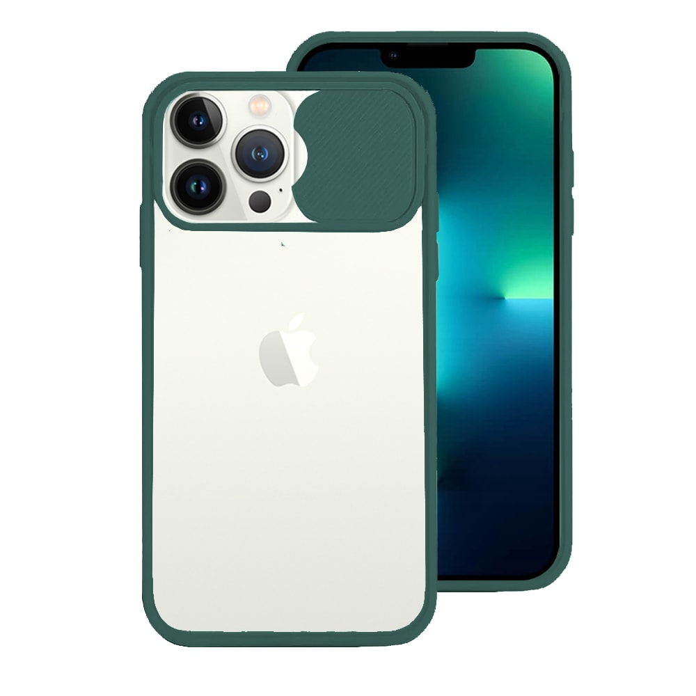 Etui do iPhone 13 Pro z ochroną aparatu silikonowe ciemny zielony