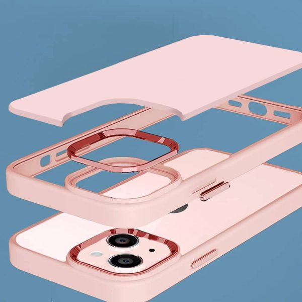 etui do iphone 14 camera satynowe silikonowe, różowe