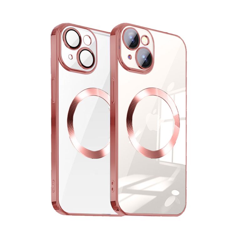 etui do iphone 14 magsafe premium protect ze szklaną osłoną kamery 9h, różowa ramka