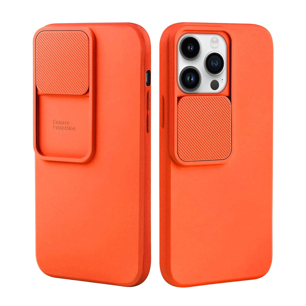 Etui do iPhone 14 Pro Silicone Camera Cover, ruchoma osłona kamery, pomarańczowe